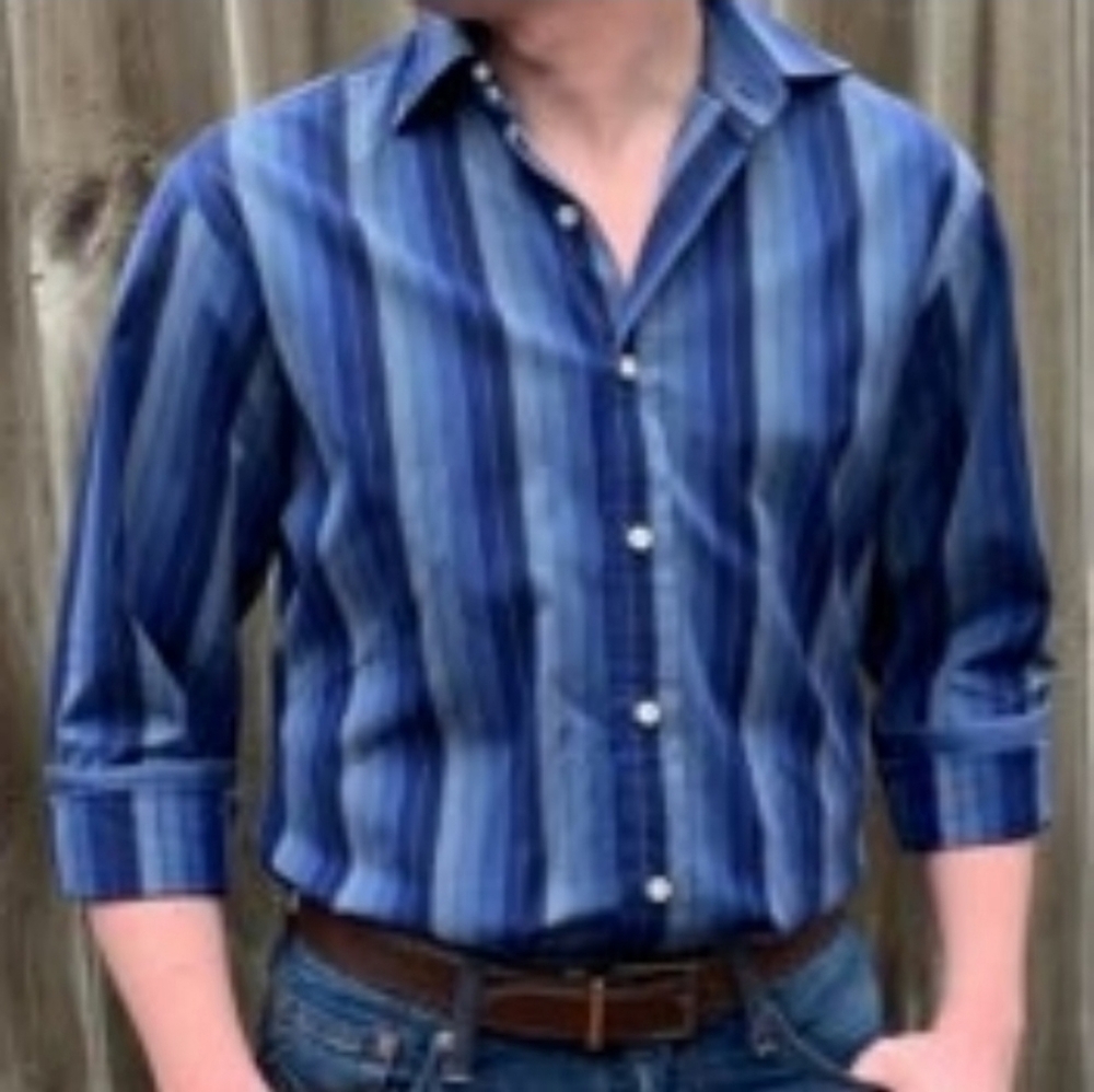 Robert Talbott Blue Striped Dress Shirt Classic Designer Pearl Fall Church - Picture 8 of 9